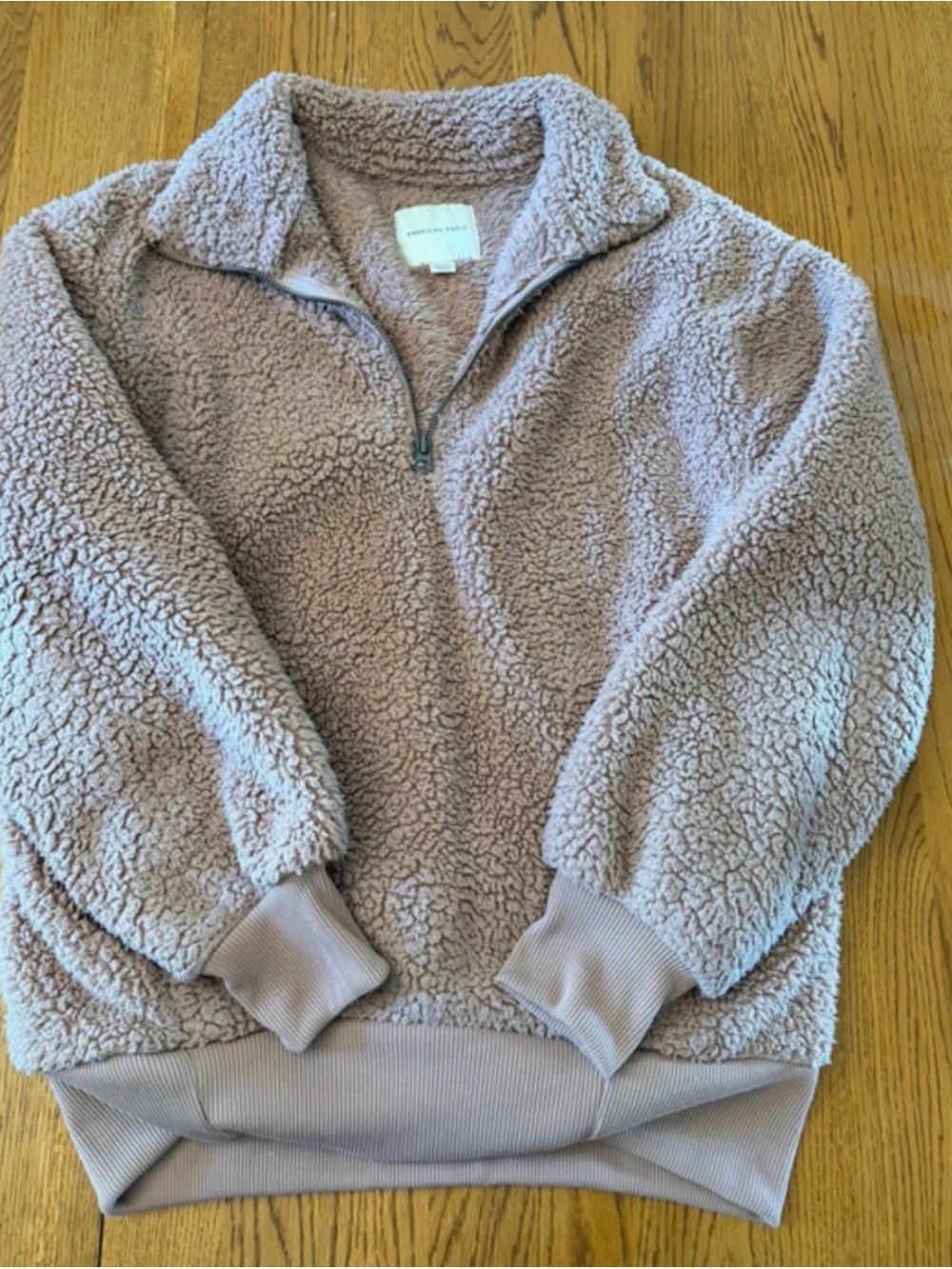American Eagle Outfitters Dusty Mauve Sherpa Half-Zip Pullover